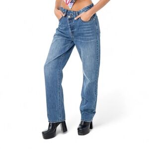 EDIKTED Boyfriend Jeans Women Small (Fits as 26x31) Blue Straight Leg NEW w/ Tag